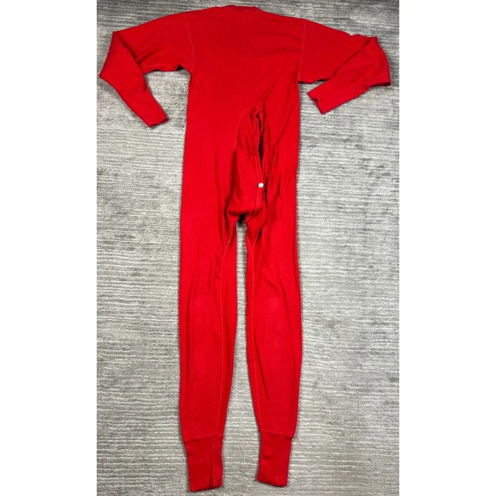 Unbranded Union Suit Mens M Red Thermal Long John One Piece Button Front Flap